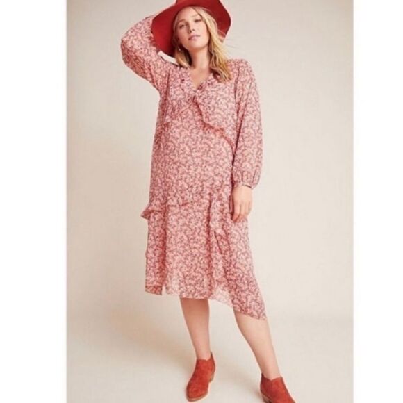 Anthropologie YFB Red Floral Flowy Boho Dress - Picture 1 of 6
